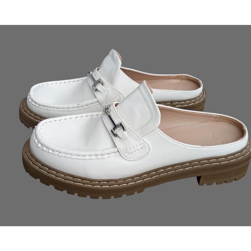 Just Fab Women's 8.5 Bobbi Mules White Slip-on Low Block Heel